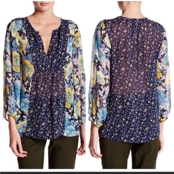 NEW Joie Thistle 100% Silk OVERSIZED (may fit to L) Floral Navy Blouse — SZ M - Picture 8 of 10
